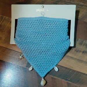 Piper K Light Blue Crochet Boho Headscarf with Shell Charms